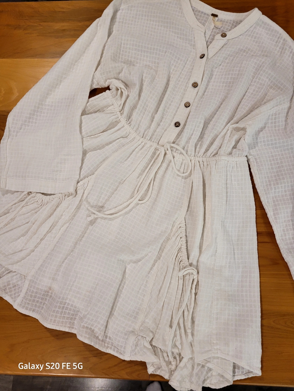 Free People Cream Button-Front Drawstring Gauze Tunic